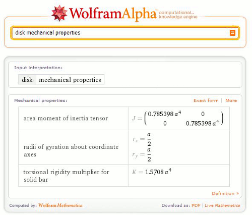 Disk mechanical properties, approximate form