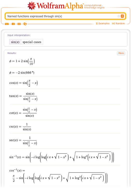 Named functions expressed through sin(x)