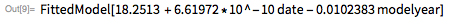 lm = LinearModelFit[modeldata, {date, modelyear}, {date, modelyear}]