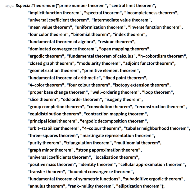 $specialTheorems= $specialTheorems =
