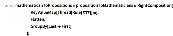 mathematicanToPropositions=propositionToMathematicians//RightComposition mathematicanToPropositions=propositionToMathematicians//RightComposition