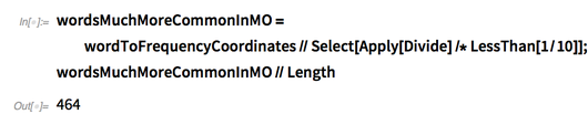 wordsMuchMoreCommonInMO=wordToFrequencyCoordinates//Select wordsMuchMoreCommonInMO=wordToFrequencyCoordinates//Select