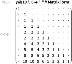 \[Gamma]@10 /. 0 -> "\[CenterDot]" // MatrixForm
