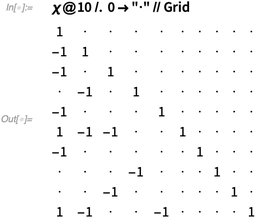 \[Chi]@10 /. 0 -> "\[CenterDot]" // Grid