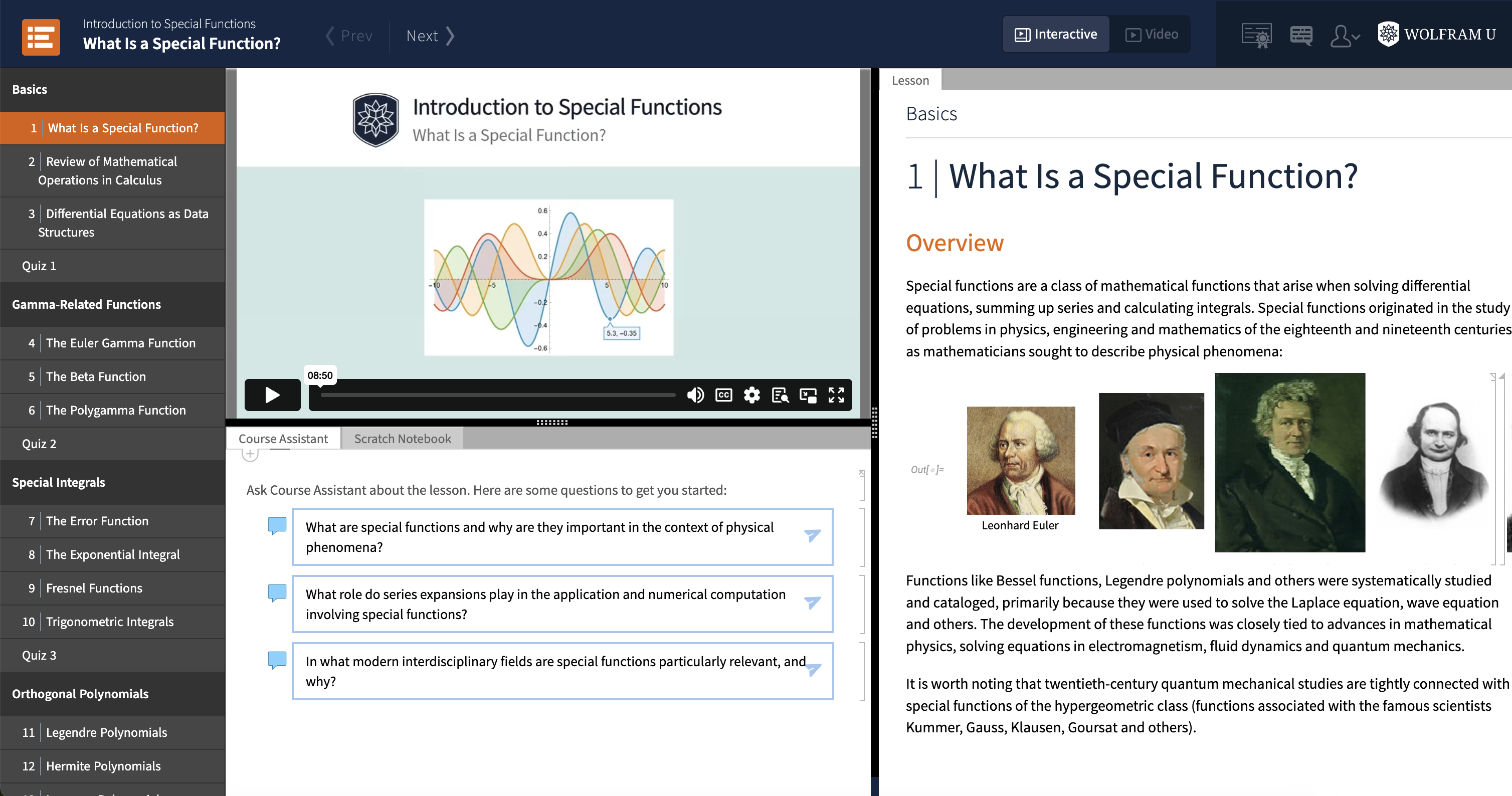 Introduction to Special Functions course framework