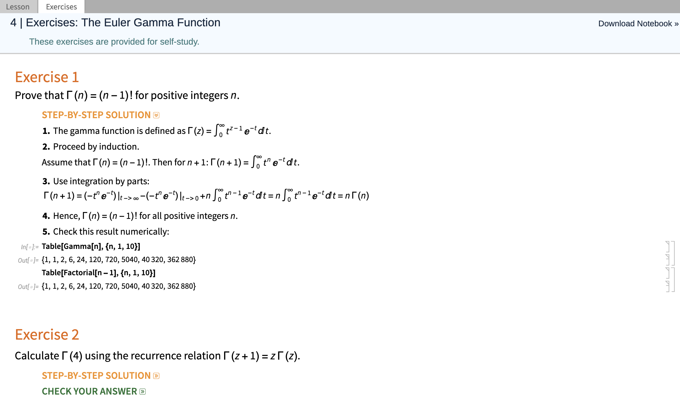 Introduction to Special Functions course exercise example