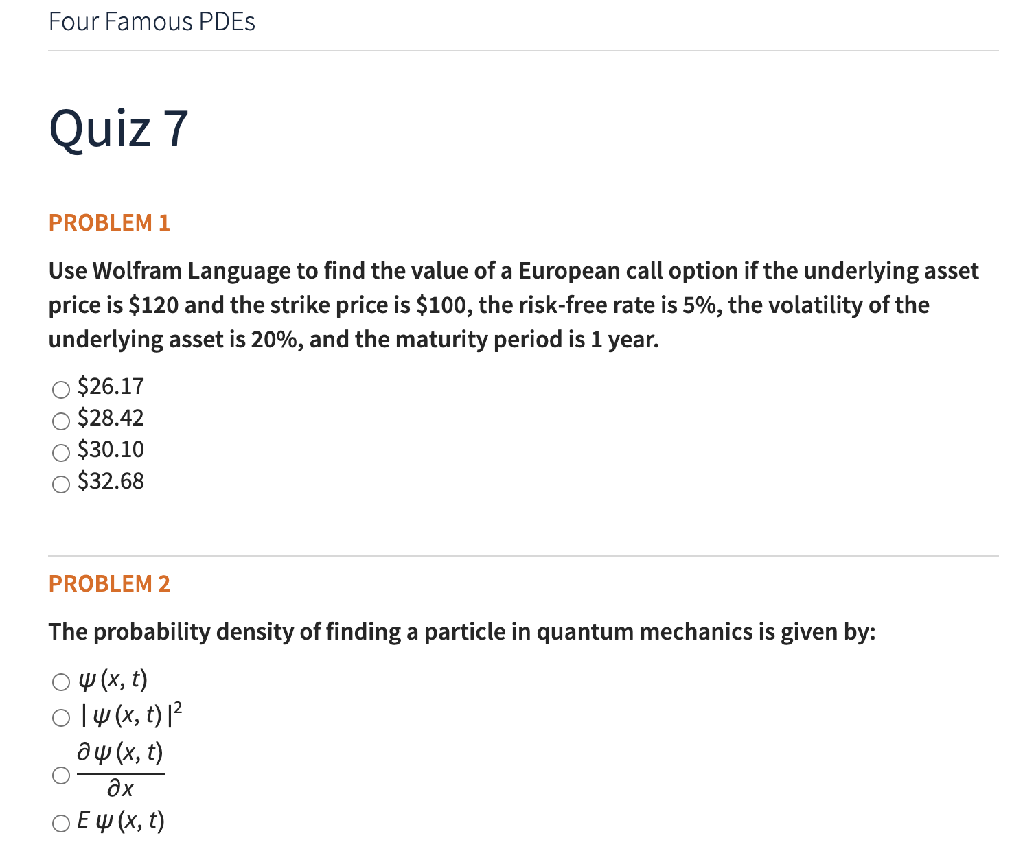 Introduction to Partial Differential Equations course quiz