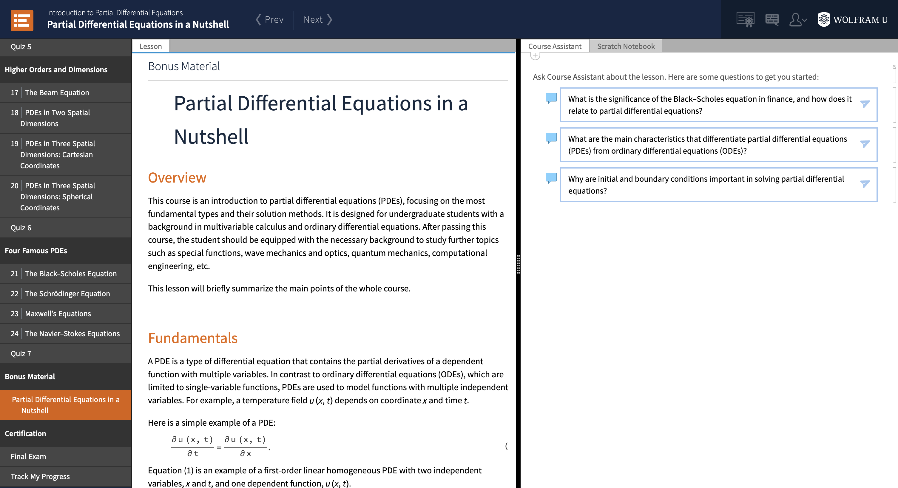Partial Differential Equations in a Nutshell