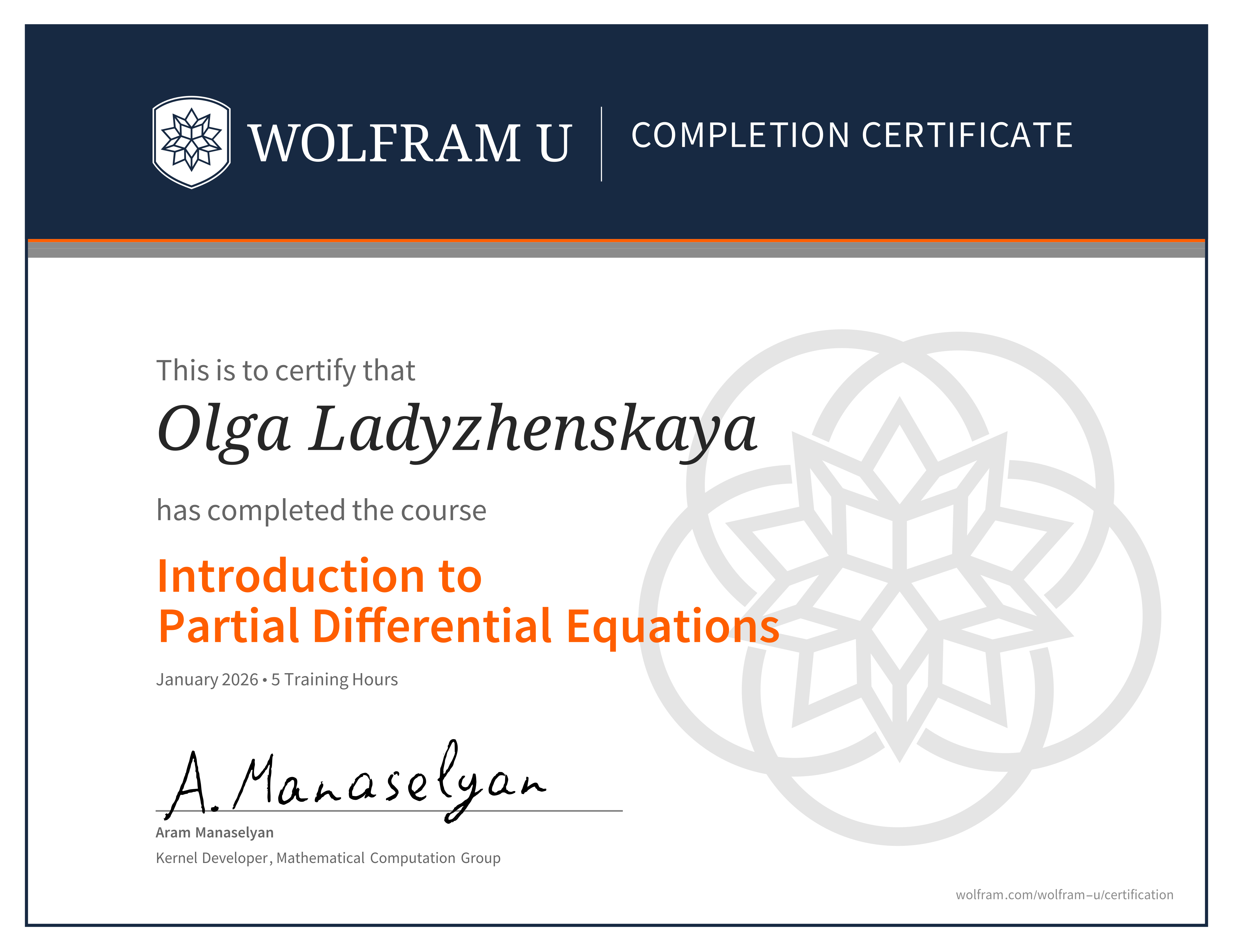 Course certificate