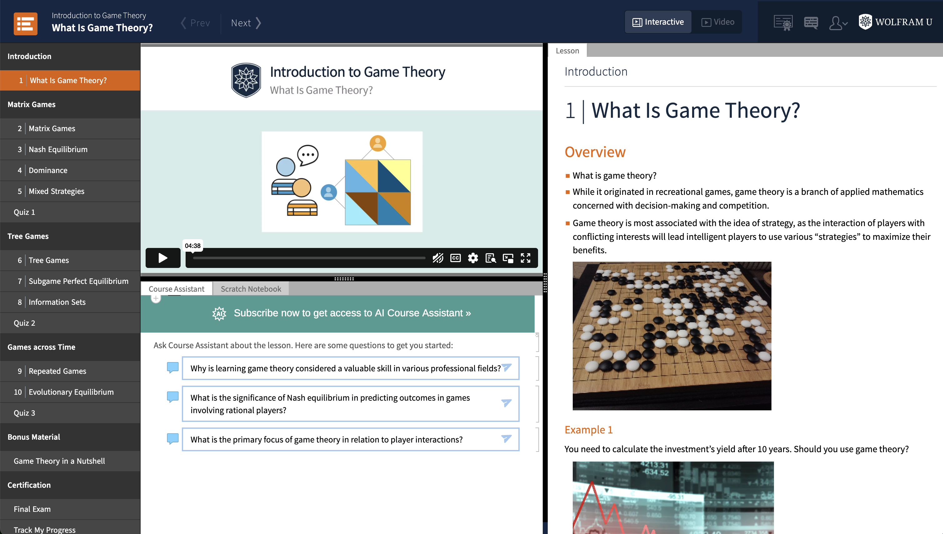 Introduction to Game Theory course framework