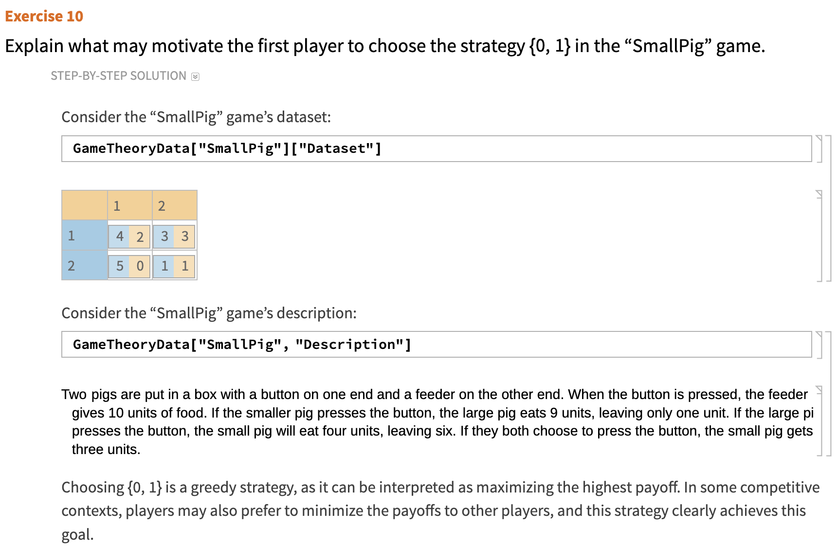 Introduction to Game Theory course exercise example