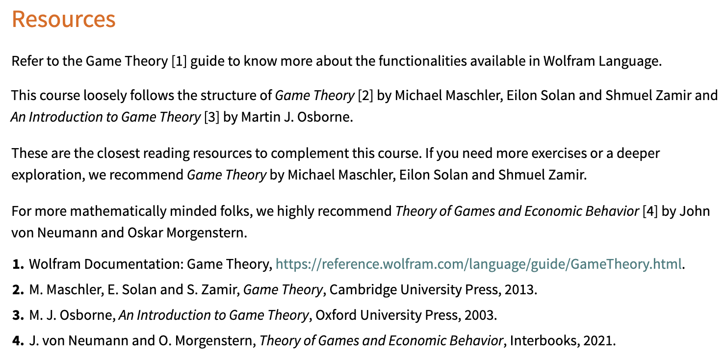 Introduction to Game Theory course resources