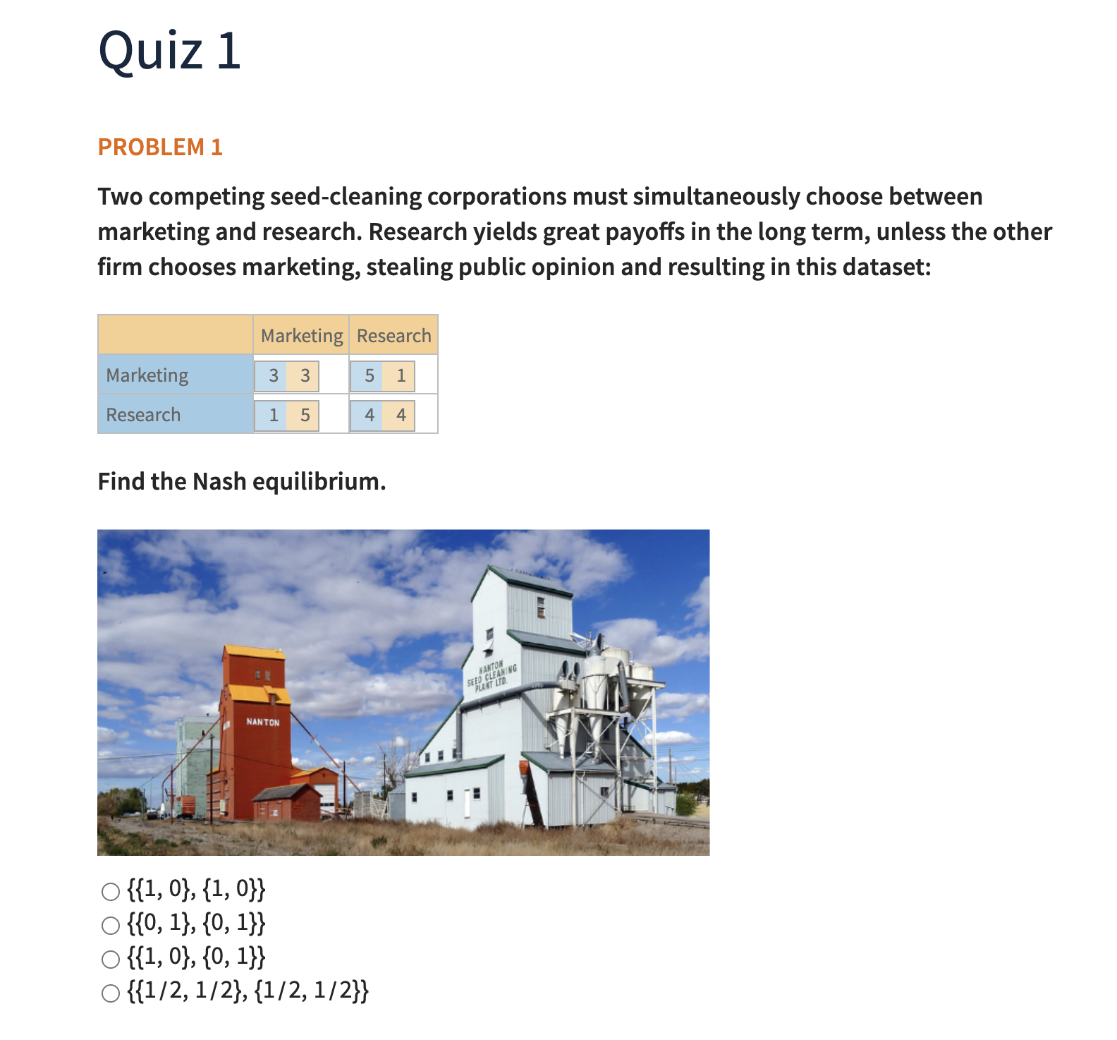 Introduction to Game Theory course quiz