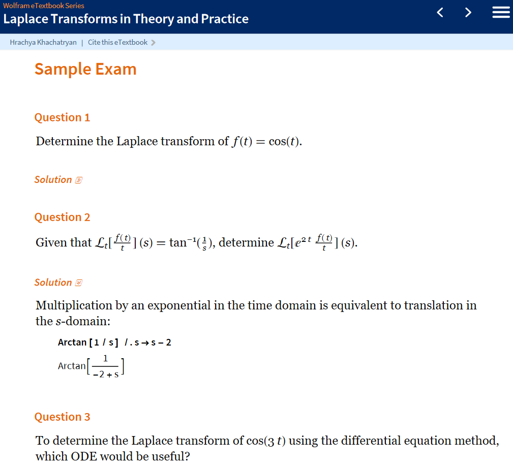 "Laplace Transforms in Theory and Practice: A Computational Approach" sample exam