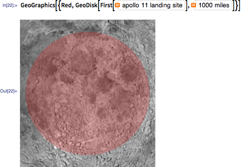 GeoGraphics[{Red, GeoDisk[First[(=apollo 11 landing site)], (=1000 miles)]}]