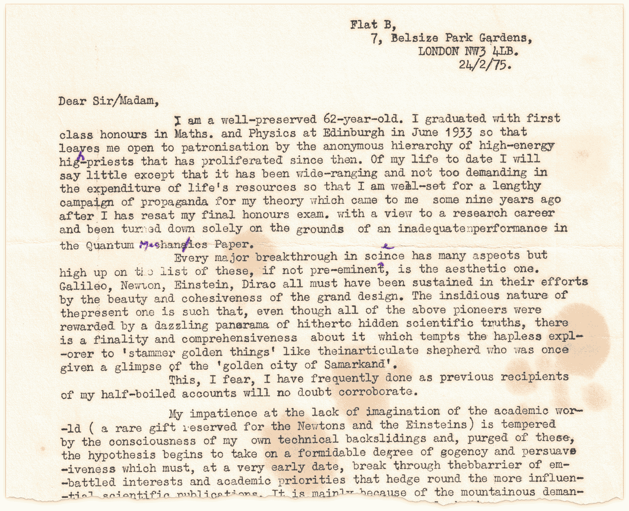 1975 letter to Stephen Wolfram
