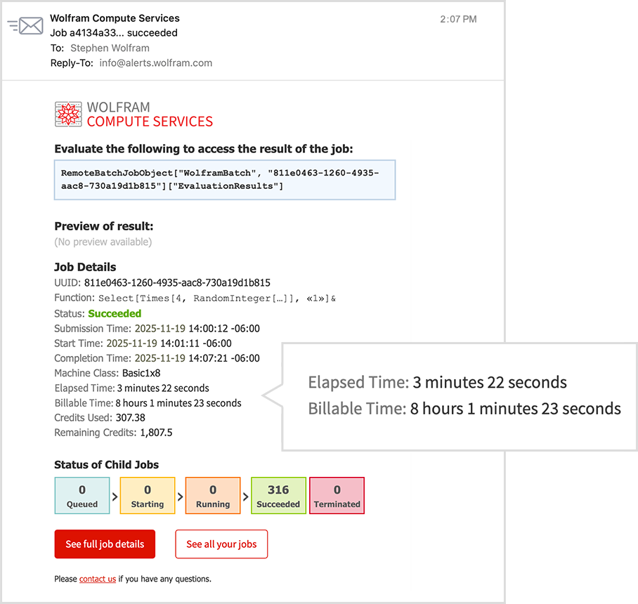 Email providing job details