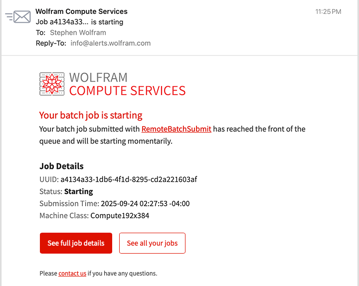 Email confirming batch job is starting