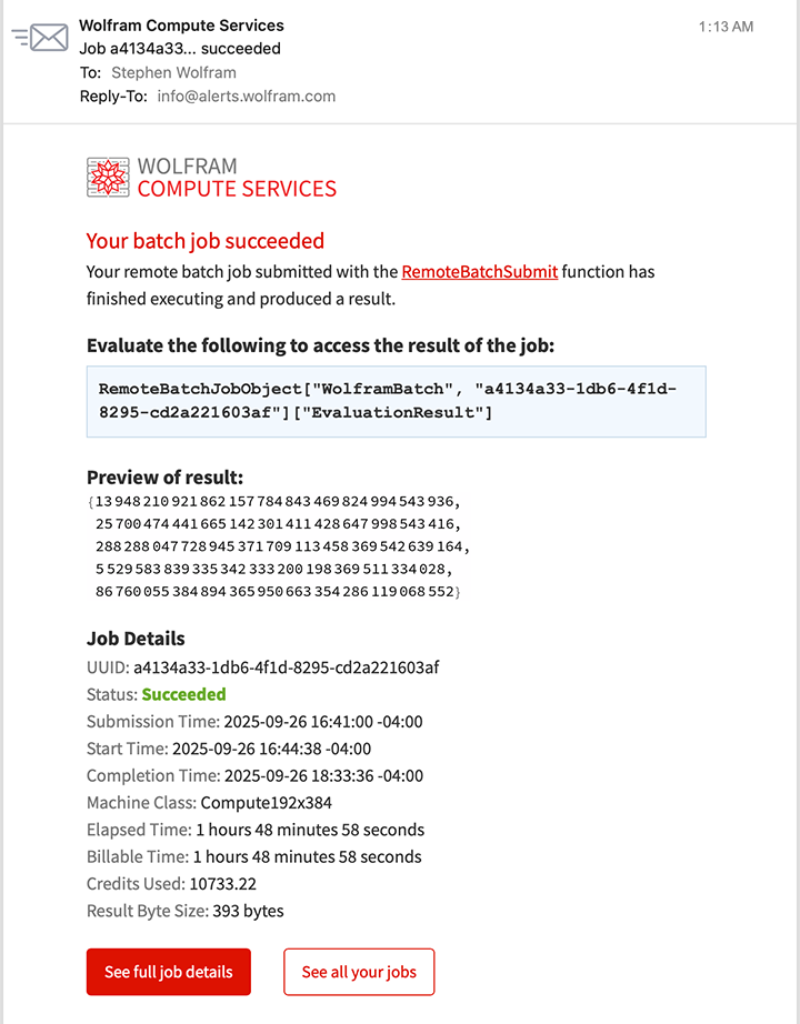 Email confirming batch job success