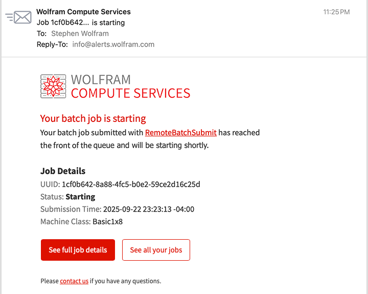 Email confirming batch job is starting