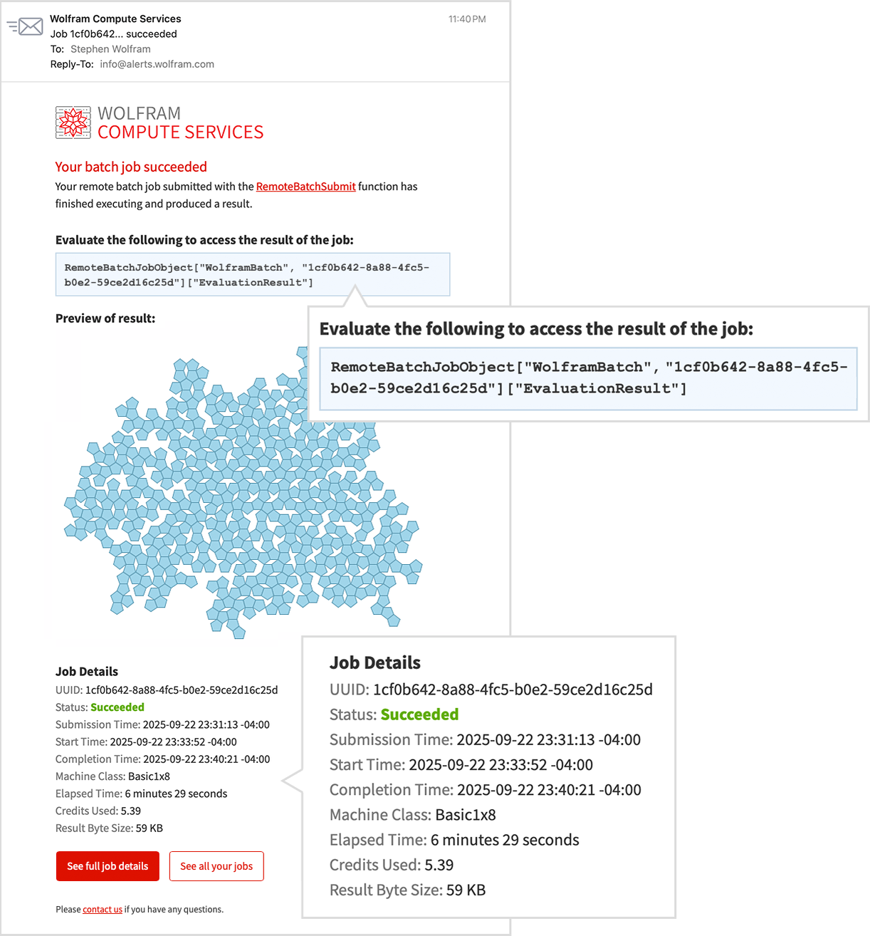 Email confirming batch job success