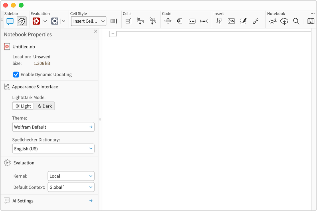 Notebook Properties sidebar menu