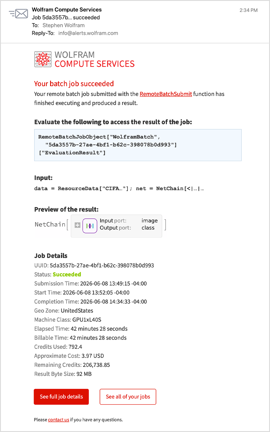 Wolfram Compute Services batch job success