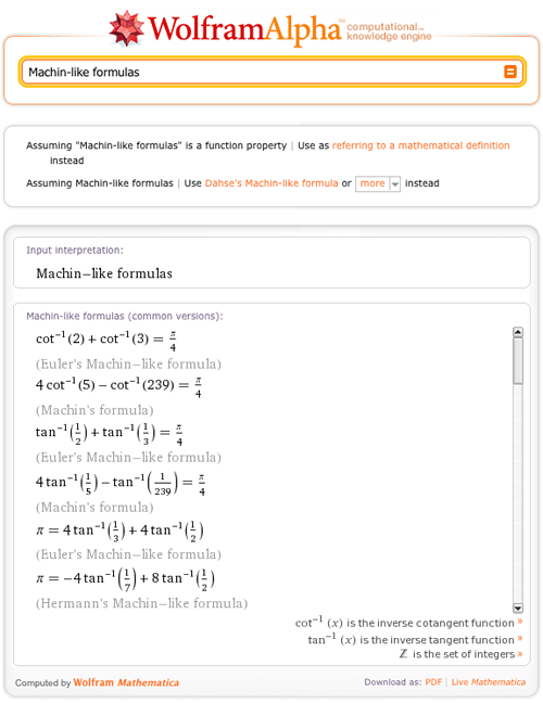 Pi Day 2011 in WolframAlpha—WolframAlpha Blog